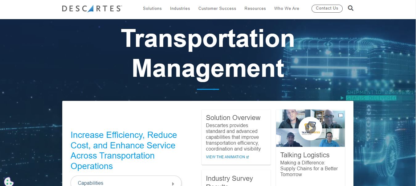 website Descartes Transportation Managemen